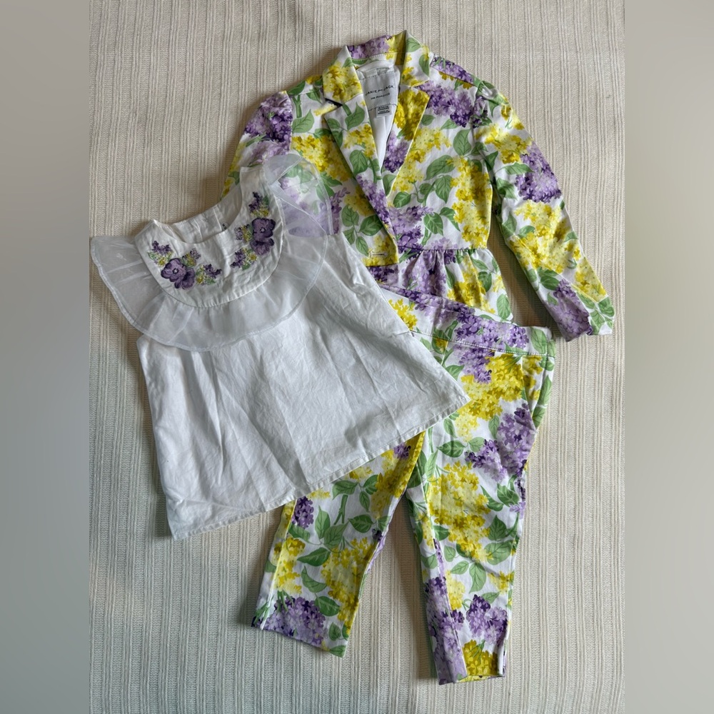 Janie & Jack Pastel Floral Blazer Pant Suit + Embroidered Blouse | 18–24M